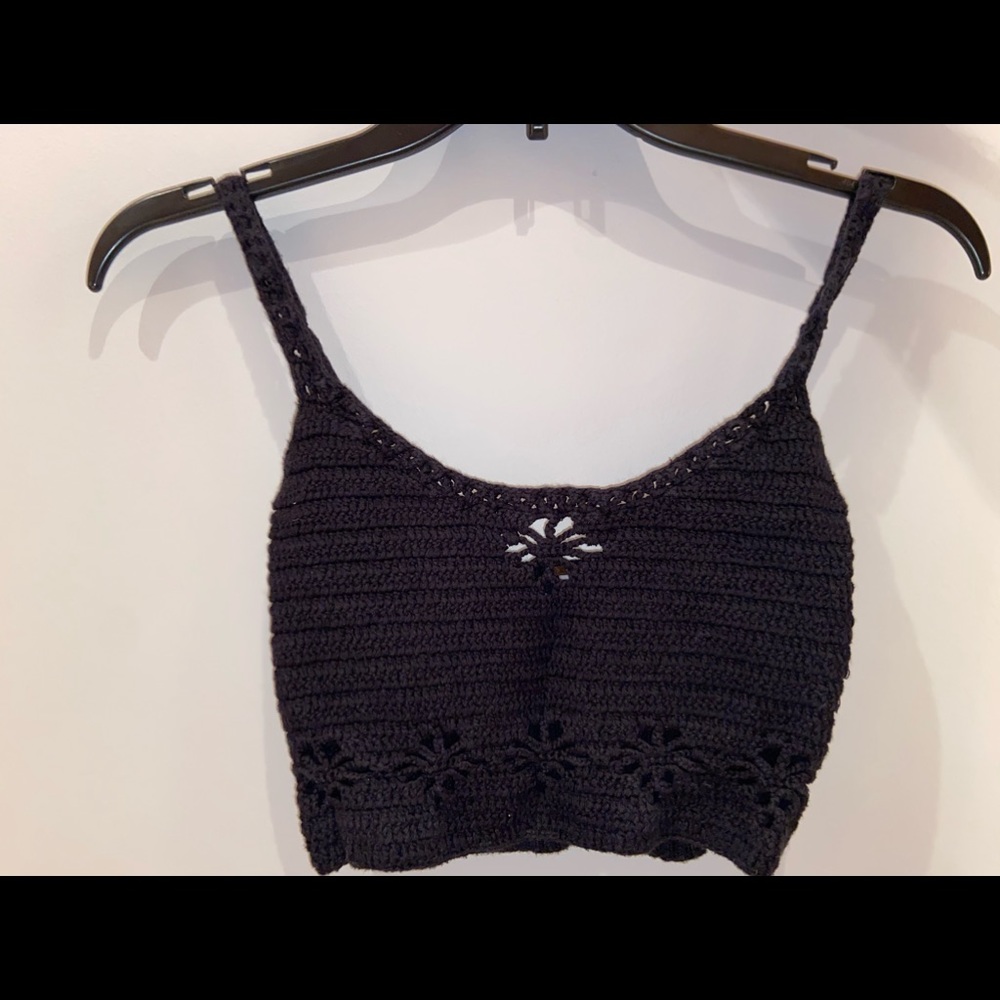 Crocheted Black Crop Top